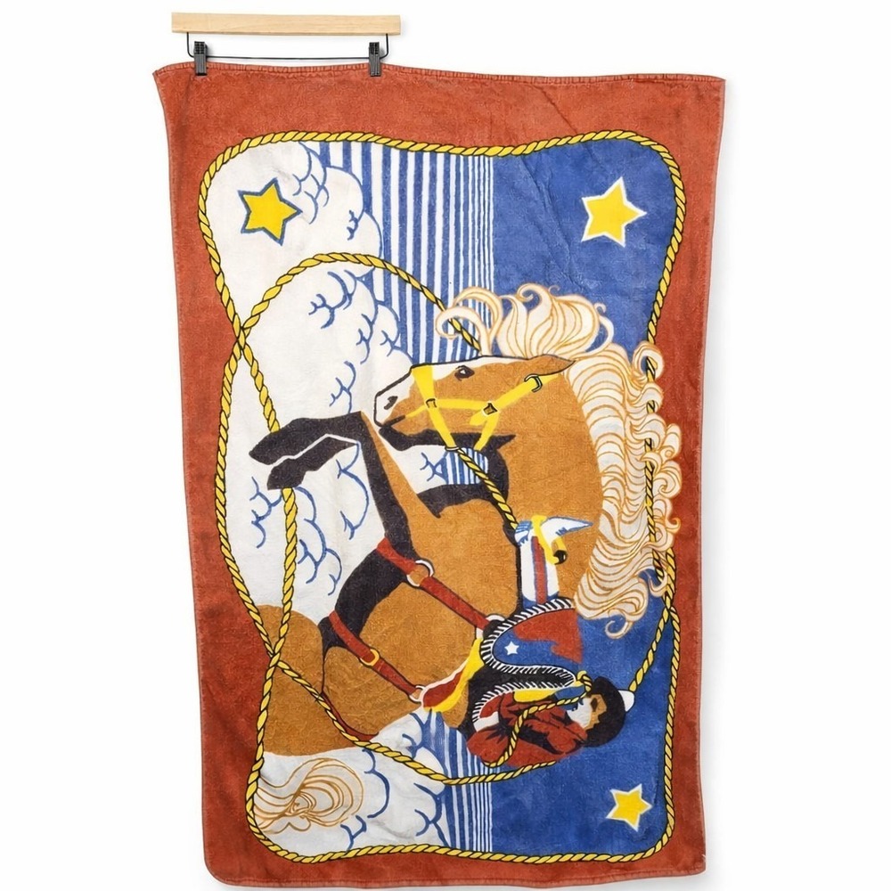 Vintage Western Horse Cowboy Bath Towel 65x34 Rodeo Cowboy Roping Graphic Large
